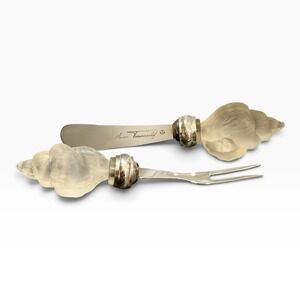 Vintage Hans Turnwald Conch Shell Cheese Knife & Fork Set Signature Collection
